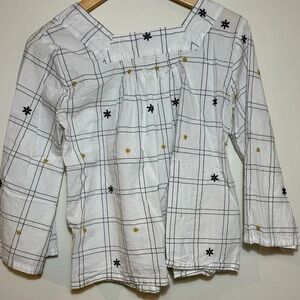 White and Black Checkered Kids Top with Gold Accents